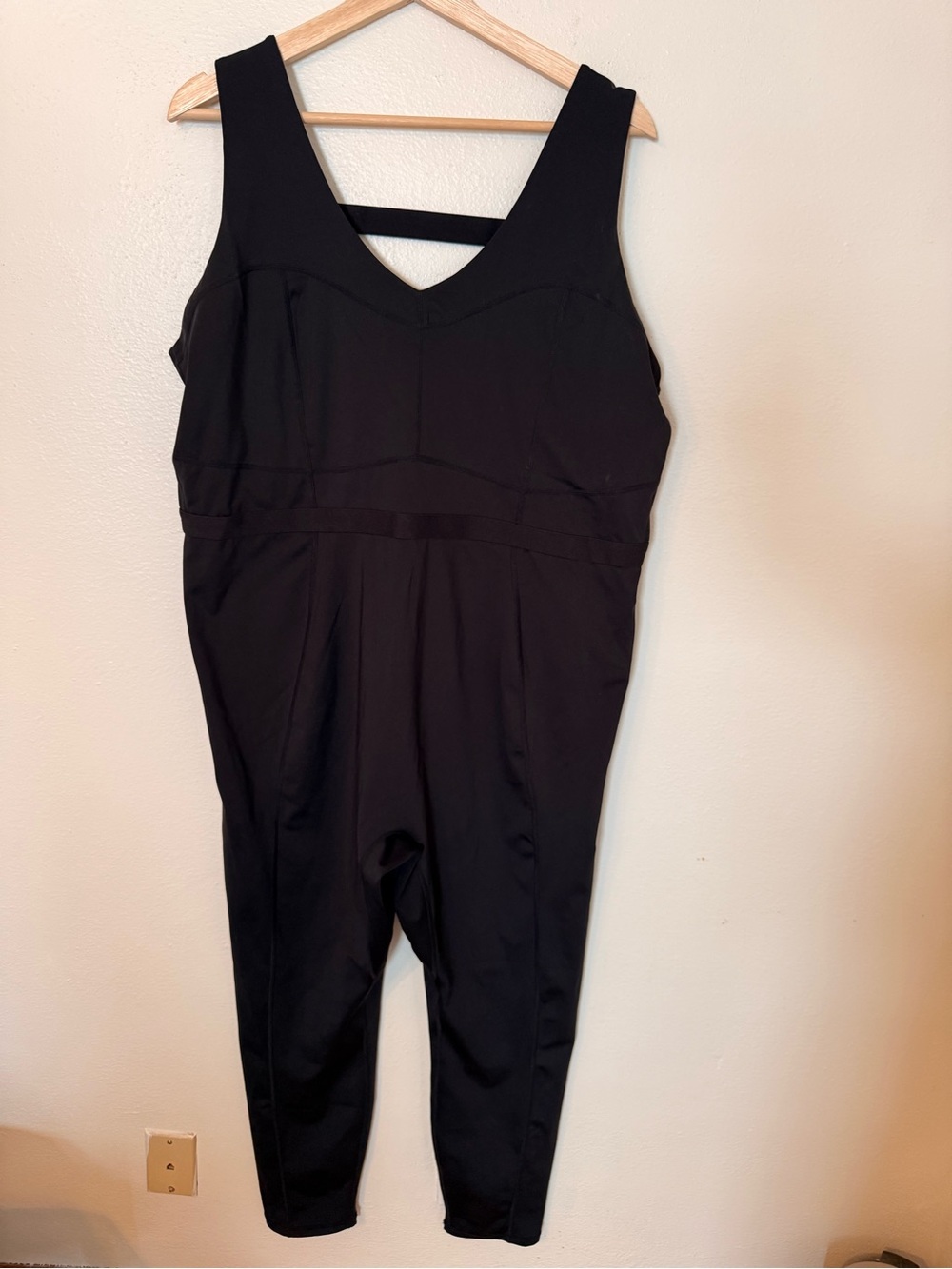 Fabletics Black V-Neck Wide-Strap Jumpsuit with Waist Band